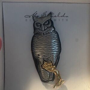 M. Shields Silversmith Owl Brooch – Shields Pewter – Artisan Wildlife Pin